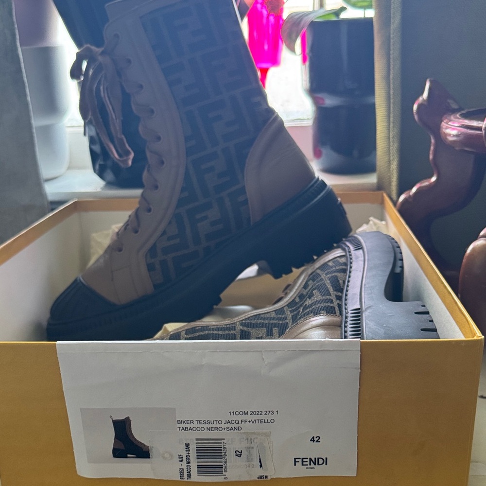 Fendi Tobacco and Black Logo Boots Purchased from Bergdorf Goodman